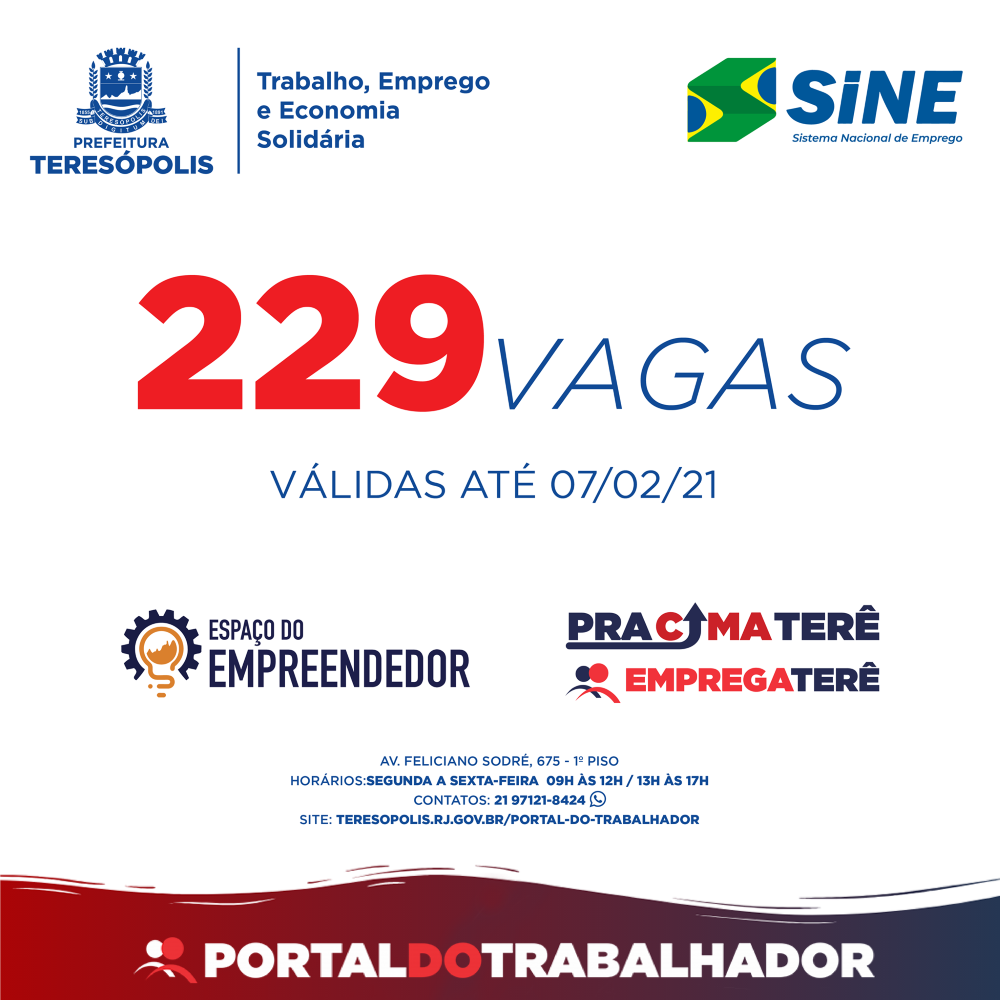 Programa 'Emprega Terê' divulga 258 oportunidades de emprego no Sine  Teresópolis - Prefeitura de Teresópolis