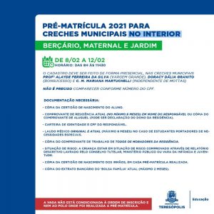 Pré-matrícula para creches municipais de Teresópolis no interior