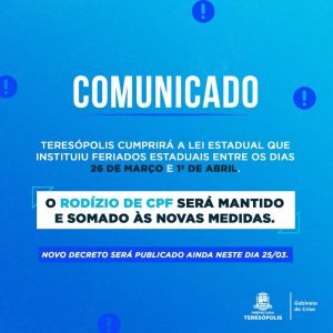Comunicado Feriados Estaduais RJ - cidade de Teresópolis