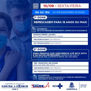 Prefeitura de Teresópolis fará repescagem da primeira dose contra a Covid-19, nesta sexta-feira (10)