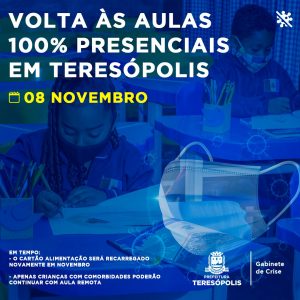 Aulas das redes municipal e privada de ensino de Teresópolis voltam a ser 100% presenciais no dia 8 de novembro