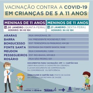 Teresópolis vacina crianças de 11 anos sem comorbidades nos dias 20 e 21 de janeiro