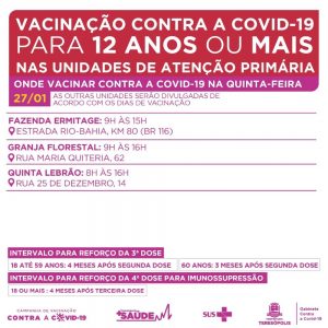 Teresópolis imuniza crianças de 7 e 8 anos sem comorbidades dias 27 e 28