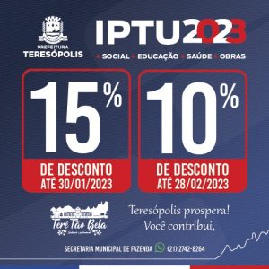 IPTU 2023 em Teresópolis Cota única com 10% de desconto até 28-02