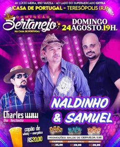 Dia 24-08 Domingão Sertanejo na Casa de Portugal de Teresópolis