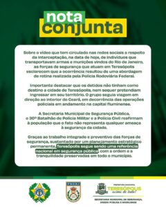 Nota oficial conjunta das forças de segurança de Teresópolis